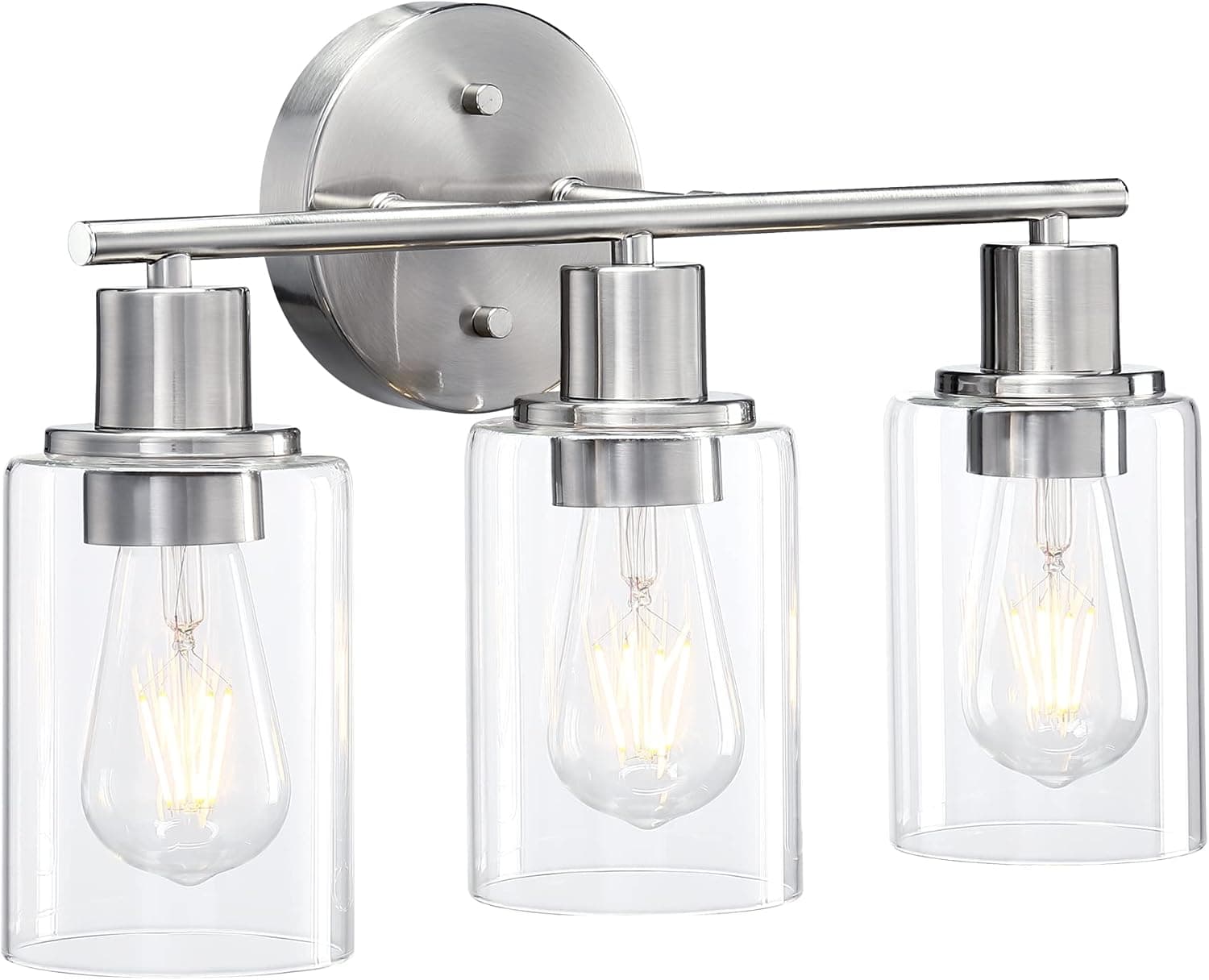 Revtronic 41953 3-Light Vanity Lights, Brushed Nickel, 17 Inch Bathroom Wall Light Fixture Over Mirror, Modern Farmhouse Lighting for Kitchen Closet, Bath Sconce Lamp with Clear Glass- ETL Listed