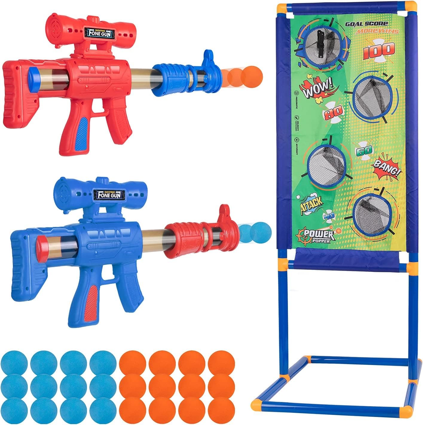 REHOOKIDS Shooting Target Gun Toy for Age 5 6 7 8 9 10+ Years Old Boys and Girls - 2pc Foam Ball Popper Air Guns,24 Foam Balls - Outdoor Birthday Party Games Ideal Gift for Christmas