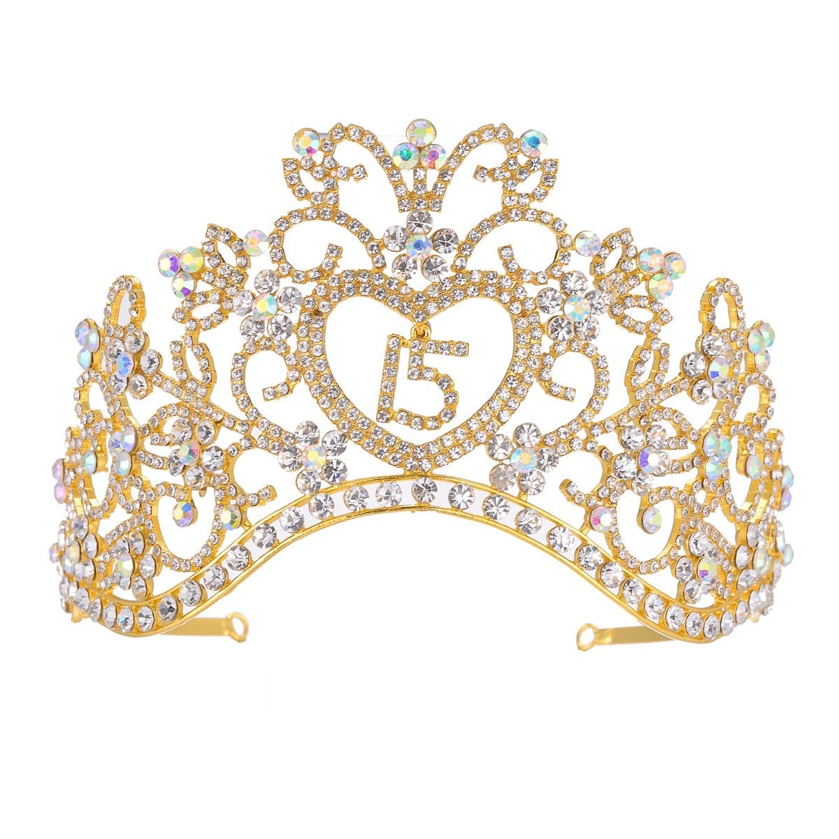 FF Rhinestone Sweet 15 Birthday Tiara Crowns for Girls (Gold)