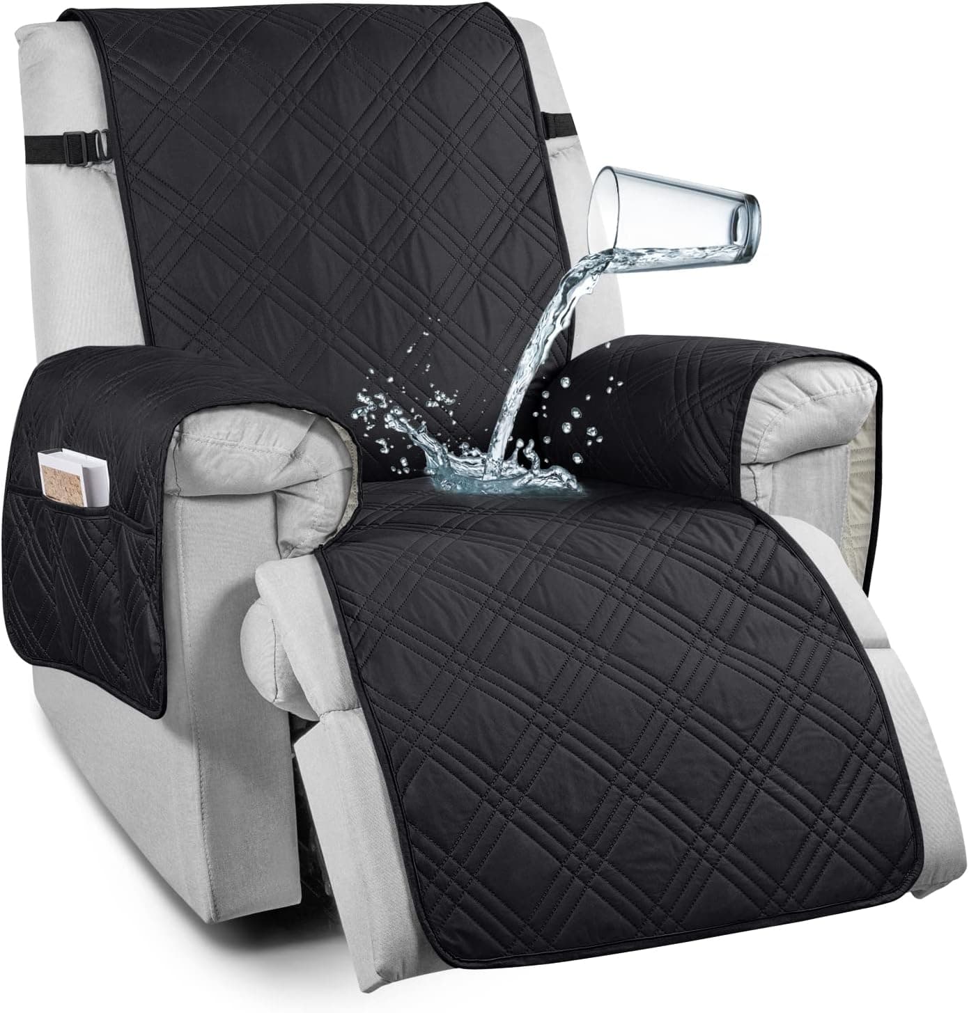 TAOCOCO 100% Waterproof Recliner Chair Cover, Non Slip Recliner Covers for Recliner Chair with Pocket, Washable Reclining Chair Cover Furniture Protector for Kids, Pets(Recliner Chair, Black)