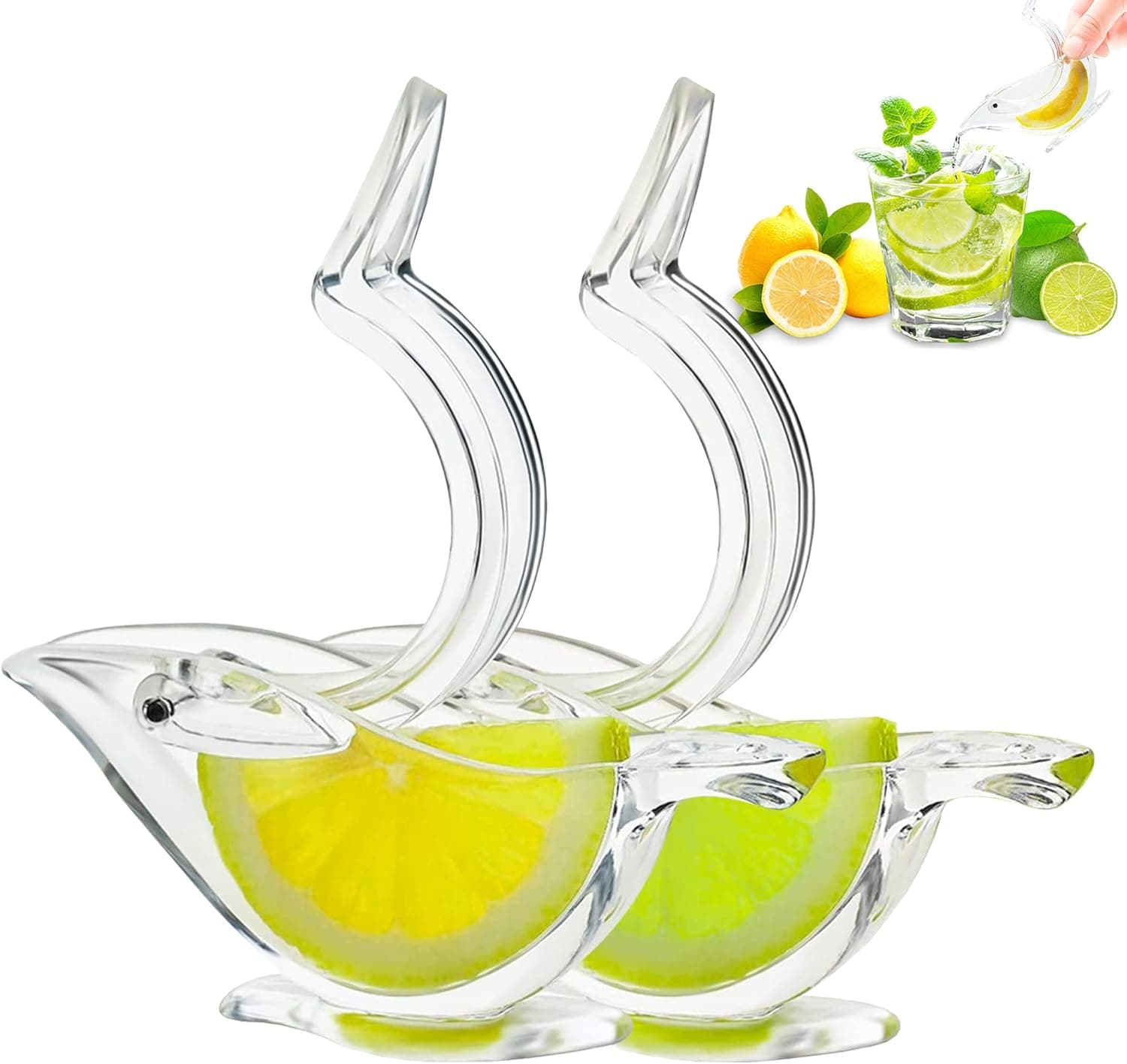2PCS Manual Lemon Juicer, Acrylic Manual Lemon Slice Squeezer, Portable Transparent Fruit Juicer-Prevents Seed Shedding, Hand Juicer for Orange Lemon Lime Pomegranate Elegance Bird Shape