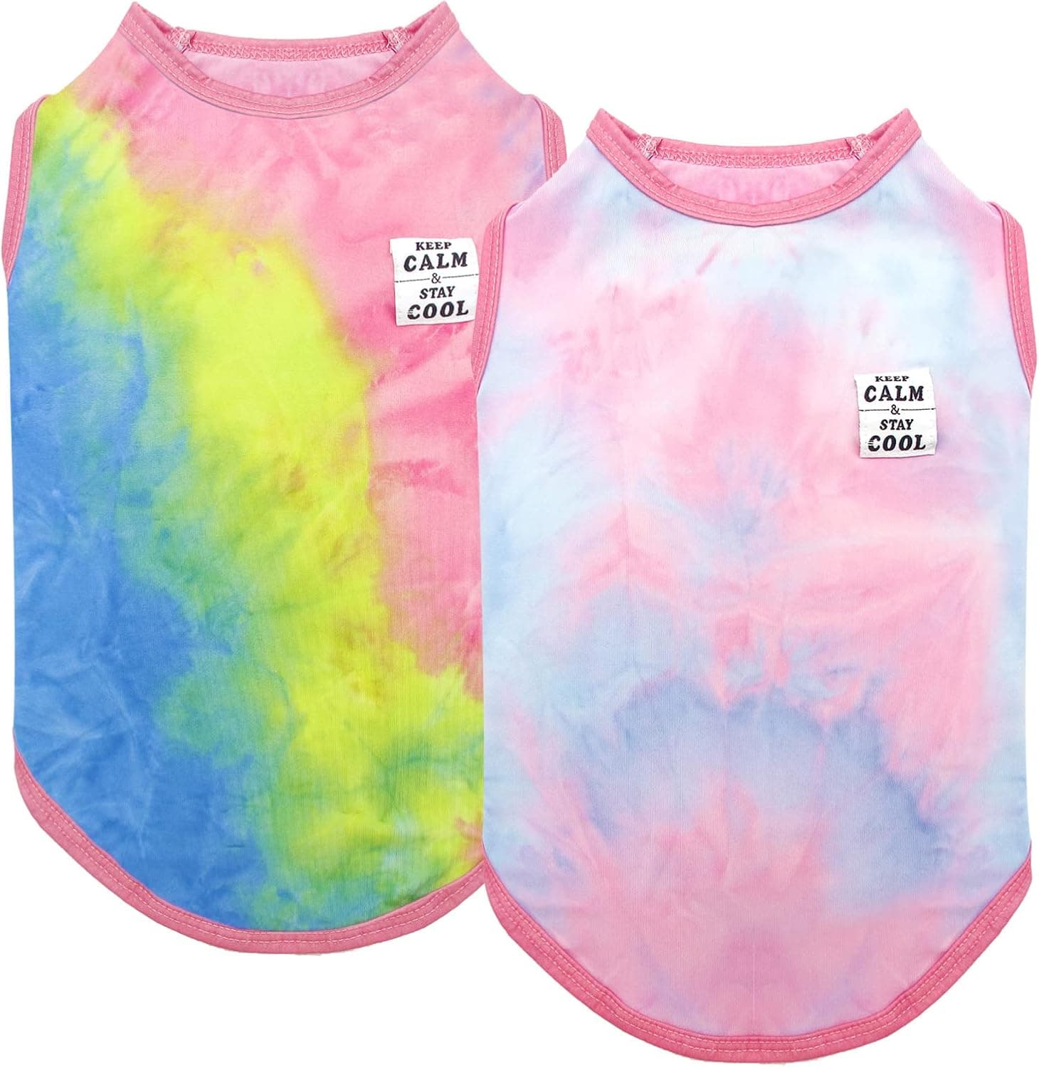 cyeollo Dog Shirt Tie Dye 2 Pack T Shirts Stretchy Tank Top Lightweight Vest Breathable Summer Sleeveless Dog Clothes for Small Dogs