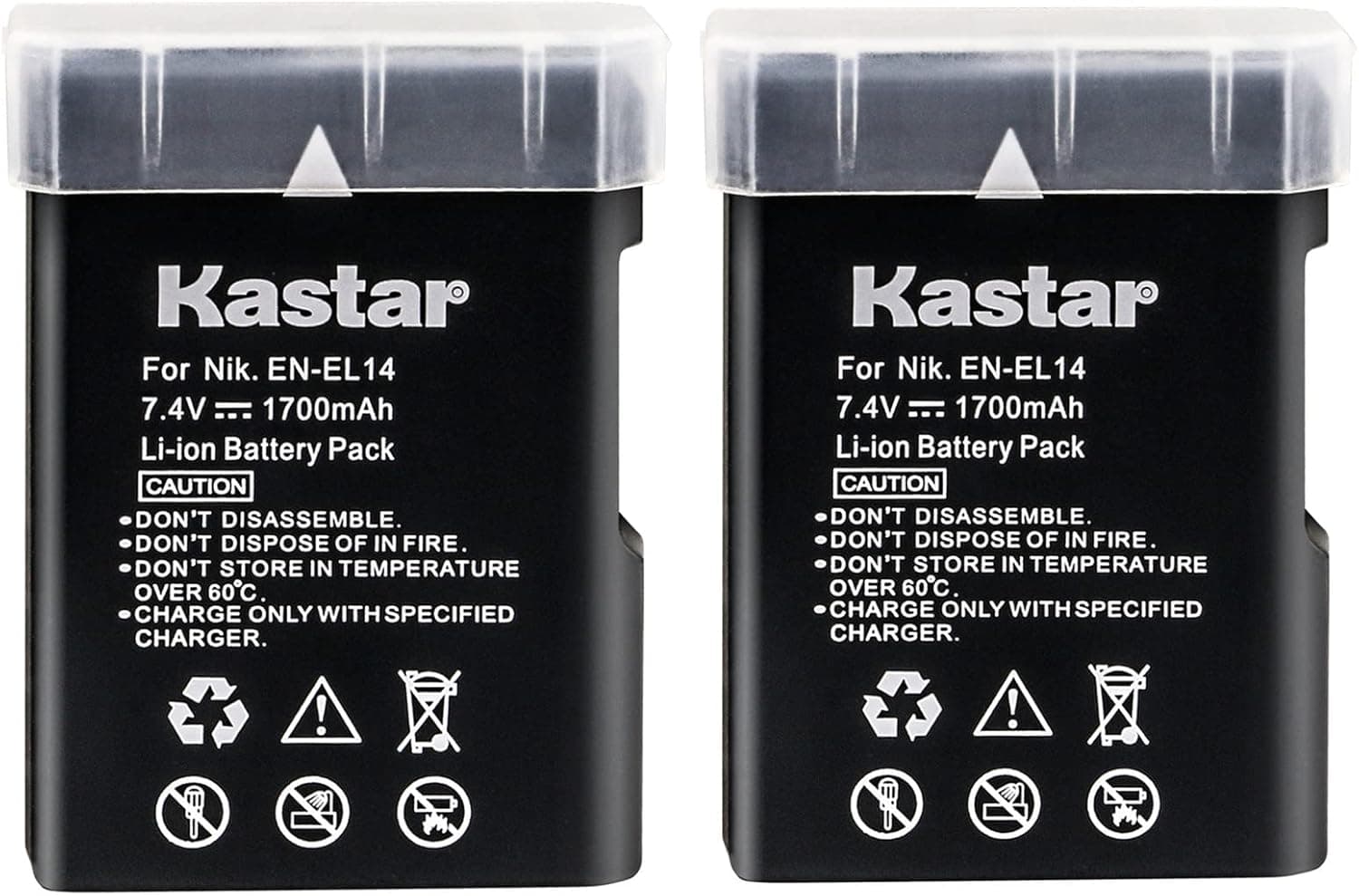 Kastar Battery (2-Pack) for Nik EN-EL14, EN-EL14a, MH-24 and Coolpix P7000, P7100, P7700, P7800, D3100 DSLR, D3200 DSLR, D3300 DSLR, D5100 DSLR, D5200 DSLR, D5300, D5500 DSLR, Df DSLR Cameras