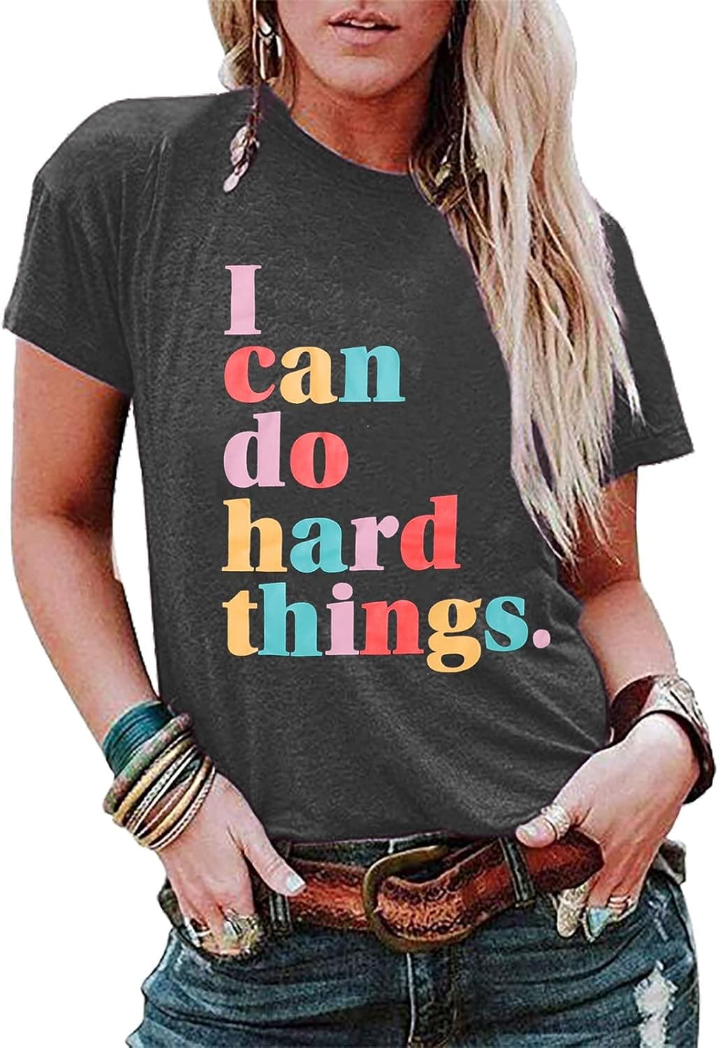 DUTUT Woman I Can Do Hard Things Shirt Printed Graphic Top Workout T Shirts Summer Casual Tee Tops