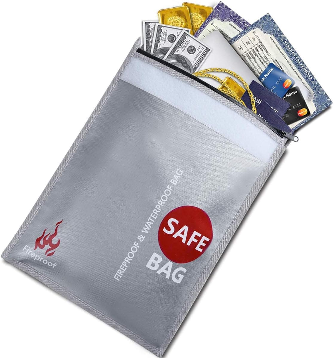 Sunvito Fireproof Document Bag,15 x 11 Inches Fire & Water Resistant Money Bag with Zipper,Fireproof Safe Storage Bag for Money, Documents, Jewelry and Passport
