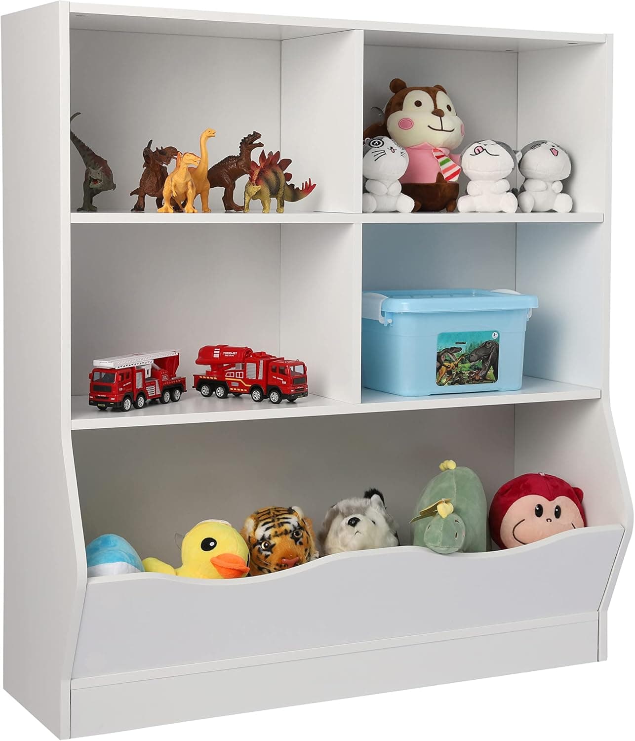 Nromant Kids Bookshelf, 3 Tiers Toy Storage Organizer with Bookcases, Toy Organizers and Storage Bins for Playing Room, Bedroom, Nursery