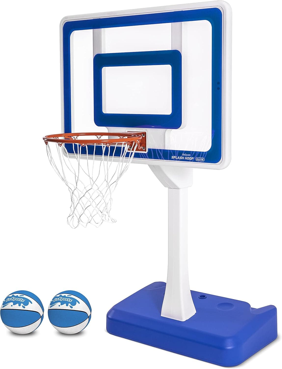 GoSports Splash Hoop ELITE Pool Hoop Basketball Game with Water Weighted Base, Adjustable Height, Regulation Steel Rim and 2 Pool Basketballs