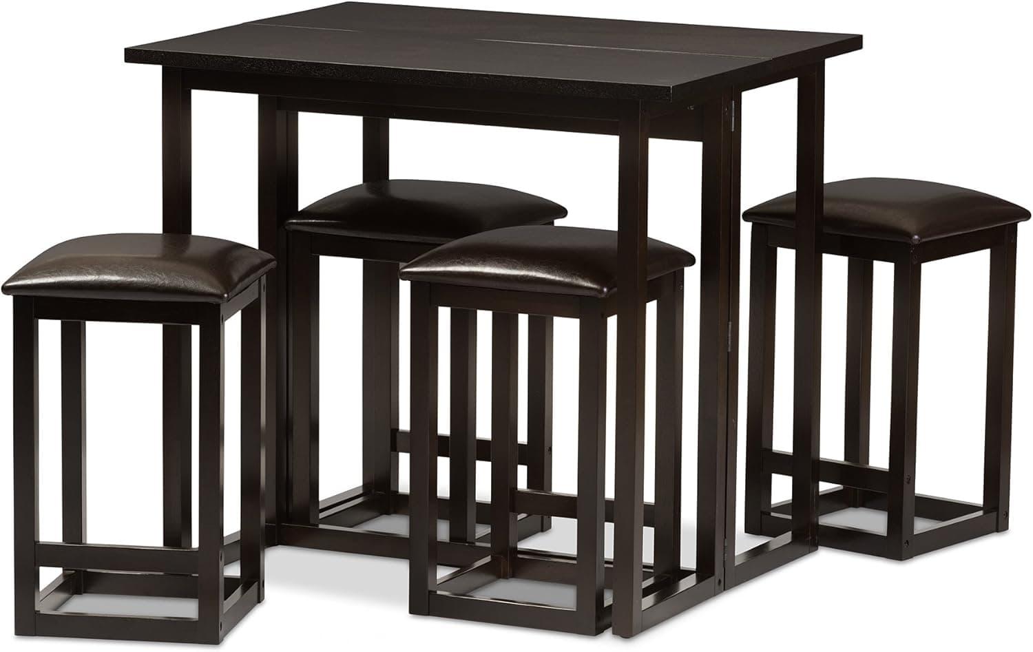Baxton Studio Leeds 5-Piece Wood Collapsible Pub Table Set, Brown