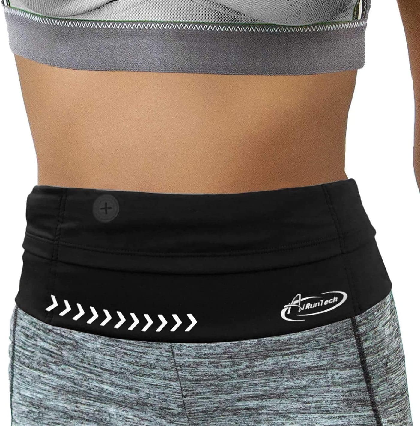 AiRunTech Adjustable Running Belt Waist Pack with 3 Pockets for All Phones, No-Bounce, Slim, Lightweight and Secure, Suitable for Men and Women