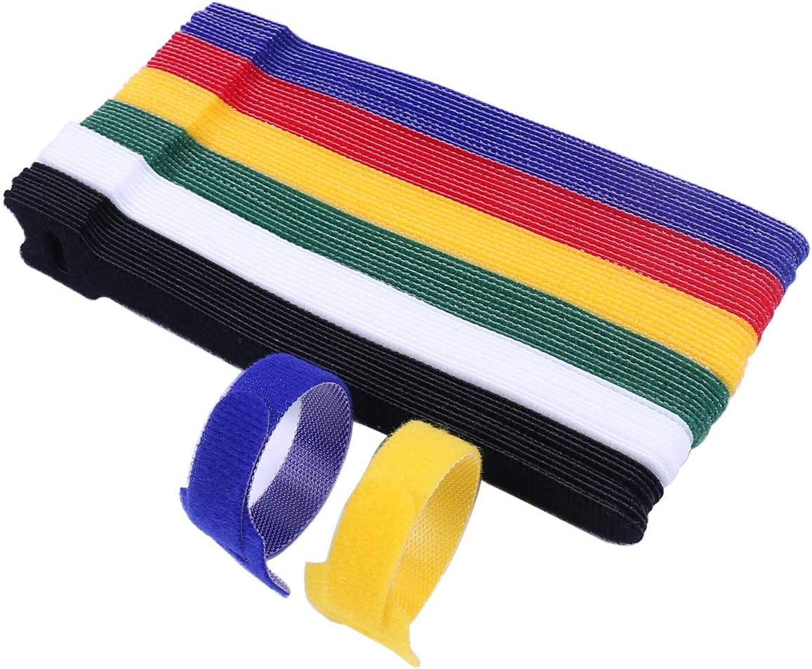 HUINF 60Pcs Reusable Fastening Cable Ties,6-inch Adjustable Cord Ties with Hook and Loop,Multi-Function Cords Management Wire Organizer Wraps( 6 Colors)