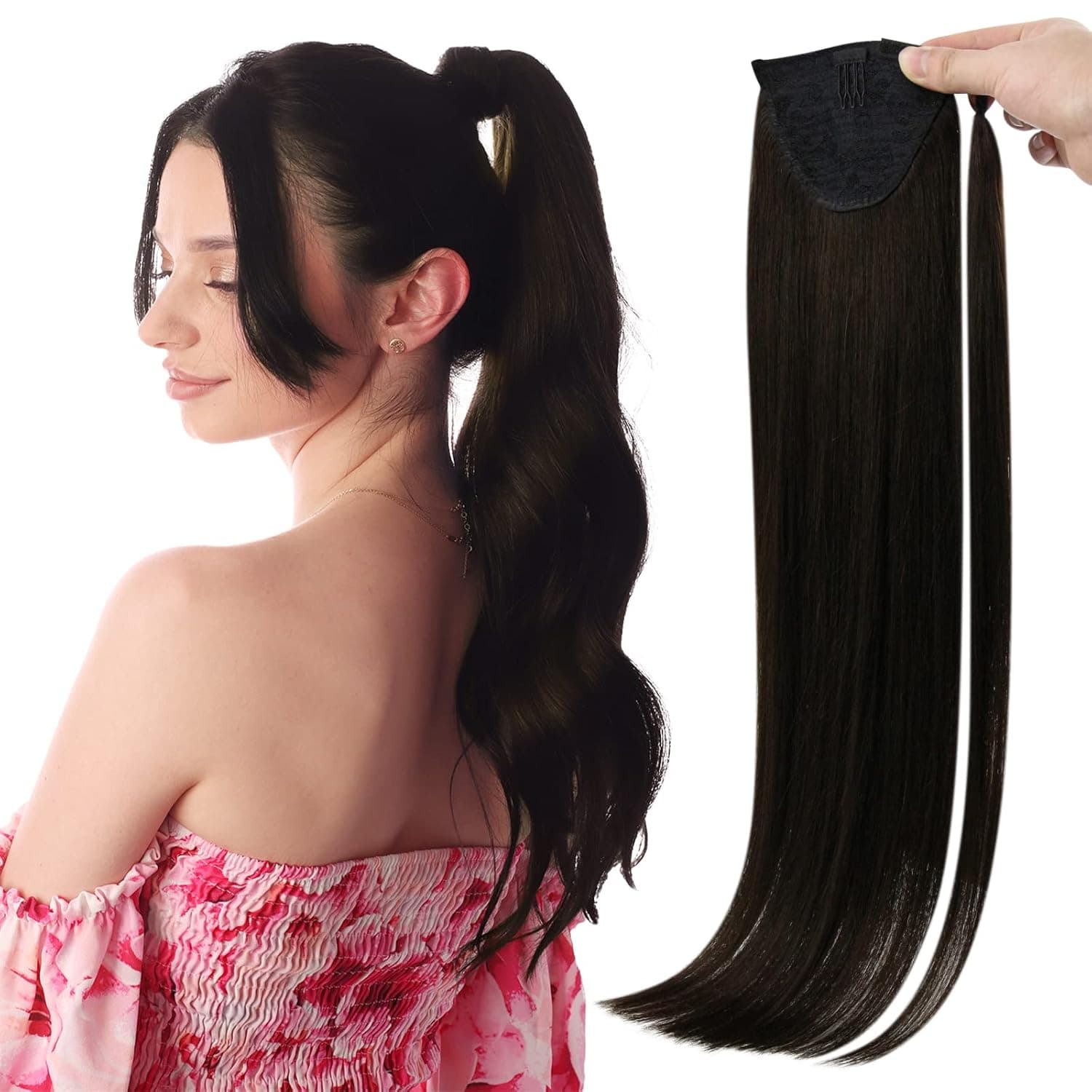 Full Shine Ponytail Extension for Black Women Natural Hair Ponytail Extensions Wrap Around Straight Hair Ponytails Real Human Hair 70Grams 14Inch