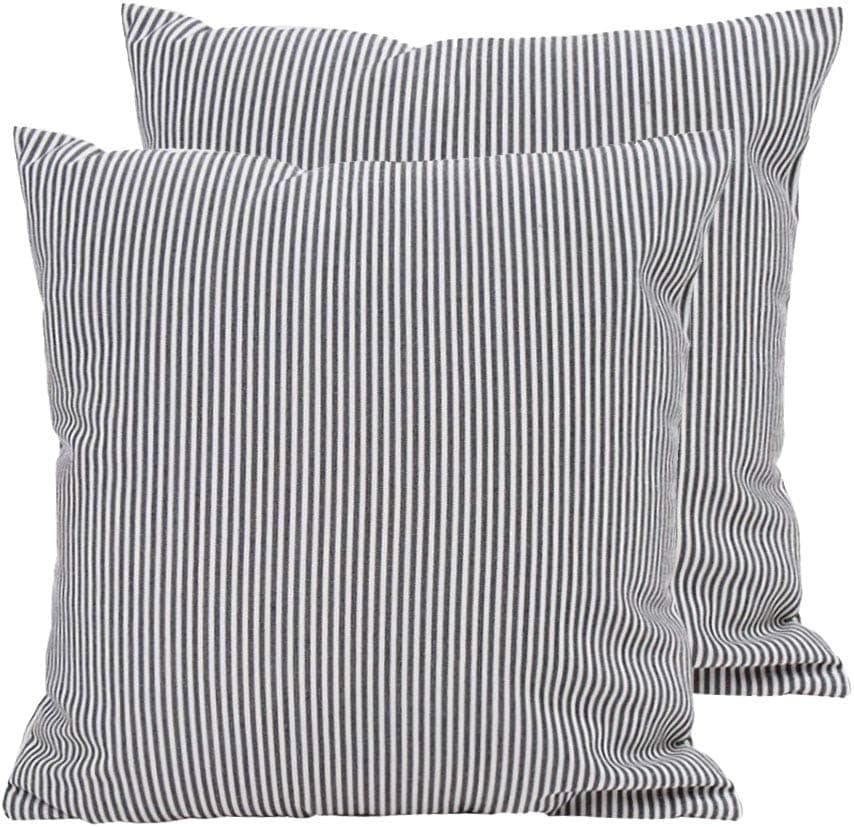 HOPLEE Farmhouse Pillow Covers 18x18 Ticking Stripe Pillow Cover Black Stripe Decorative Pillow Covers Set of 2