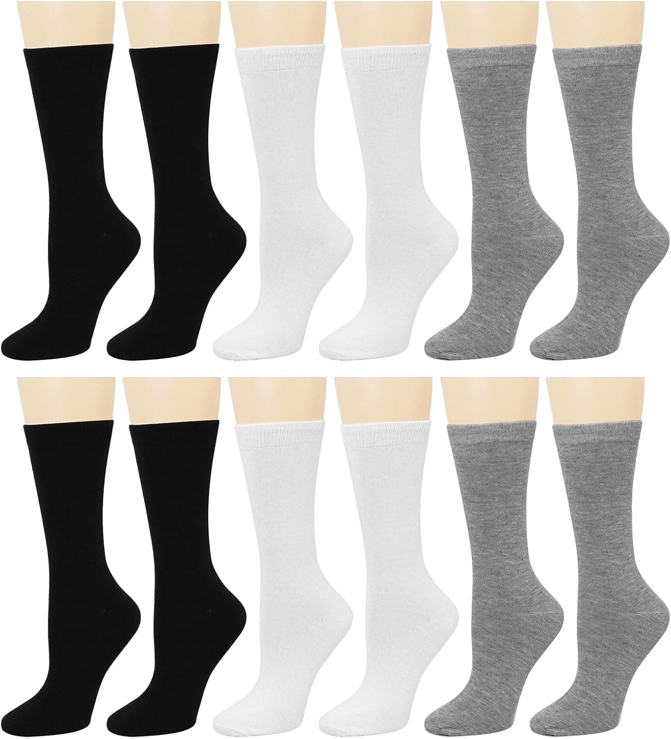Falari 12 Pairs Women's Cotton Crew Socks Assorted Colors