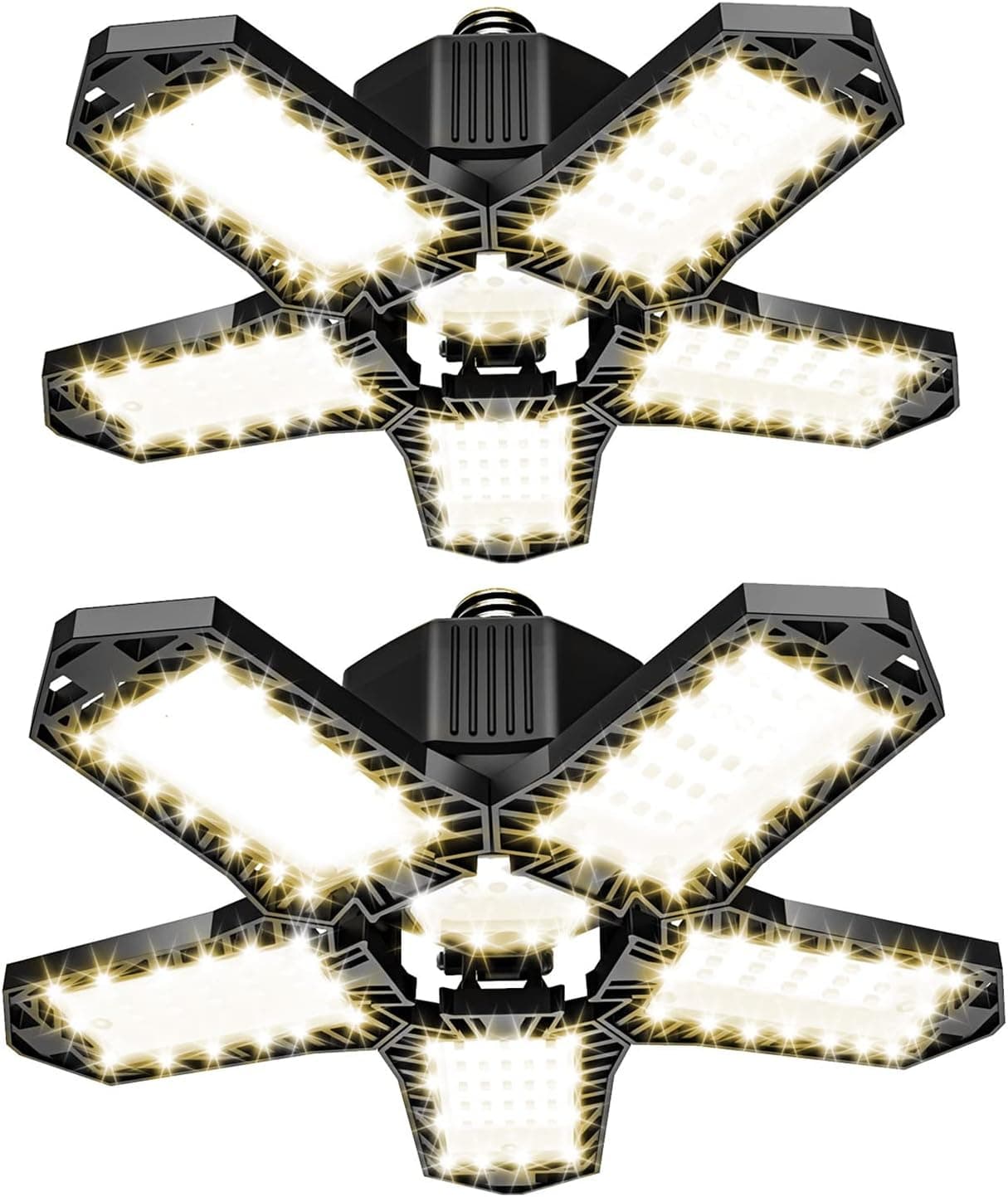 Citiuplift LED Garage Light 2 Pack 100W Warm White Garage Lights Ceiling LED 10000LM Deformable Led Garage Lights 3000K with 5 Panels E26/E27 Base Led Shop Lights for Garage Basement