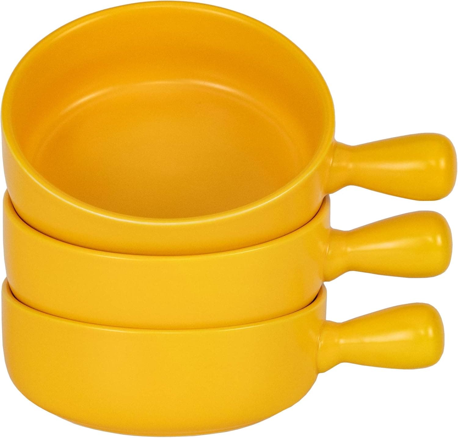 Aquiver 21 OZ French Onion Soup Bowls - Matte Porcelain Serving Bowl with Single Handle for Chili, Tortilla Soup, Oatmeal, Cereal, Chicken Pie, Beef Stew, Chowder - Set of 3 (Yellow)