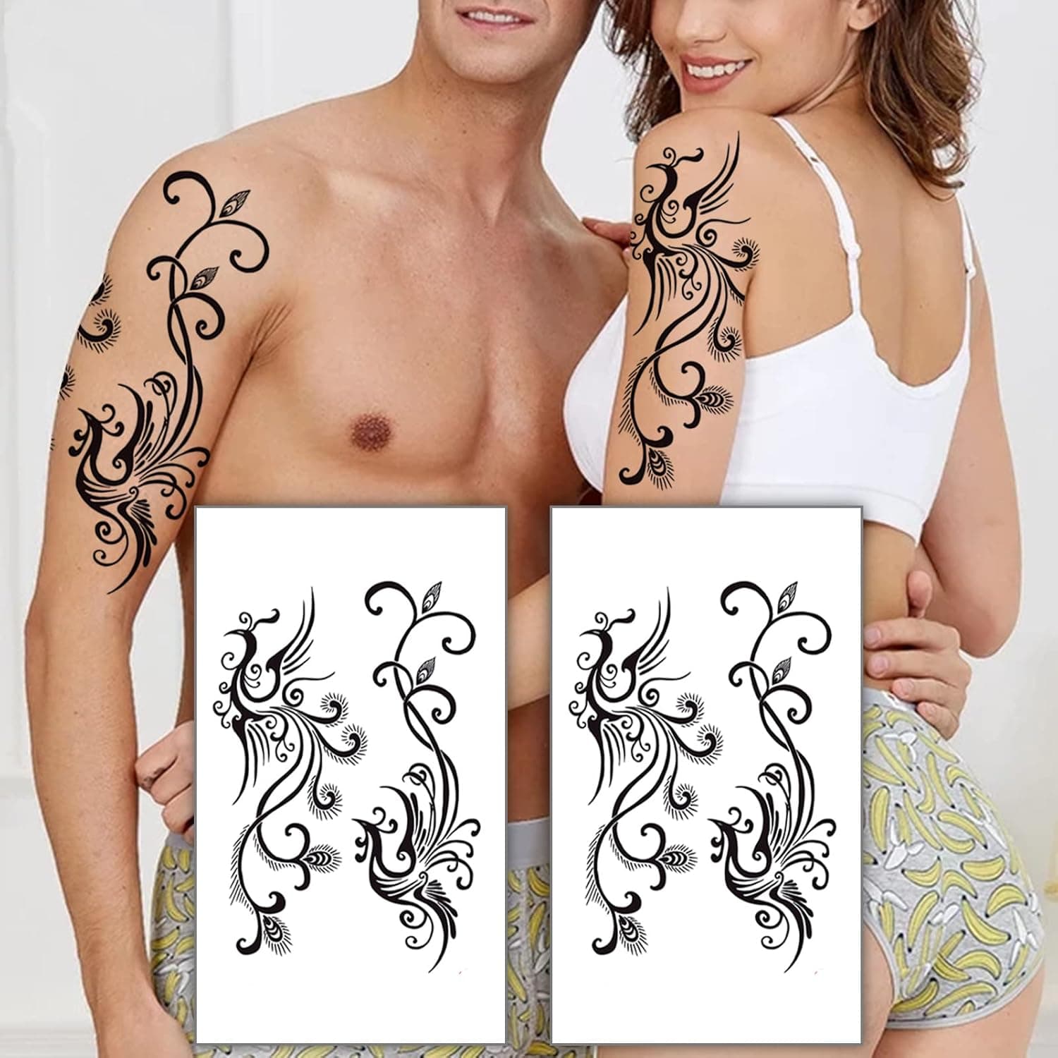 2 Sheets Waterproof Long Lasting Half Arm Temporary Tattoos, Realistic Phoenix Totem Tattoo Stickers, Personalized Half Sleeve Fake Tattoos for Adult, Men, Women, Kids