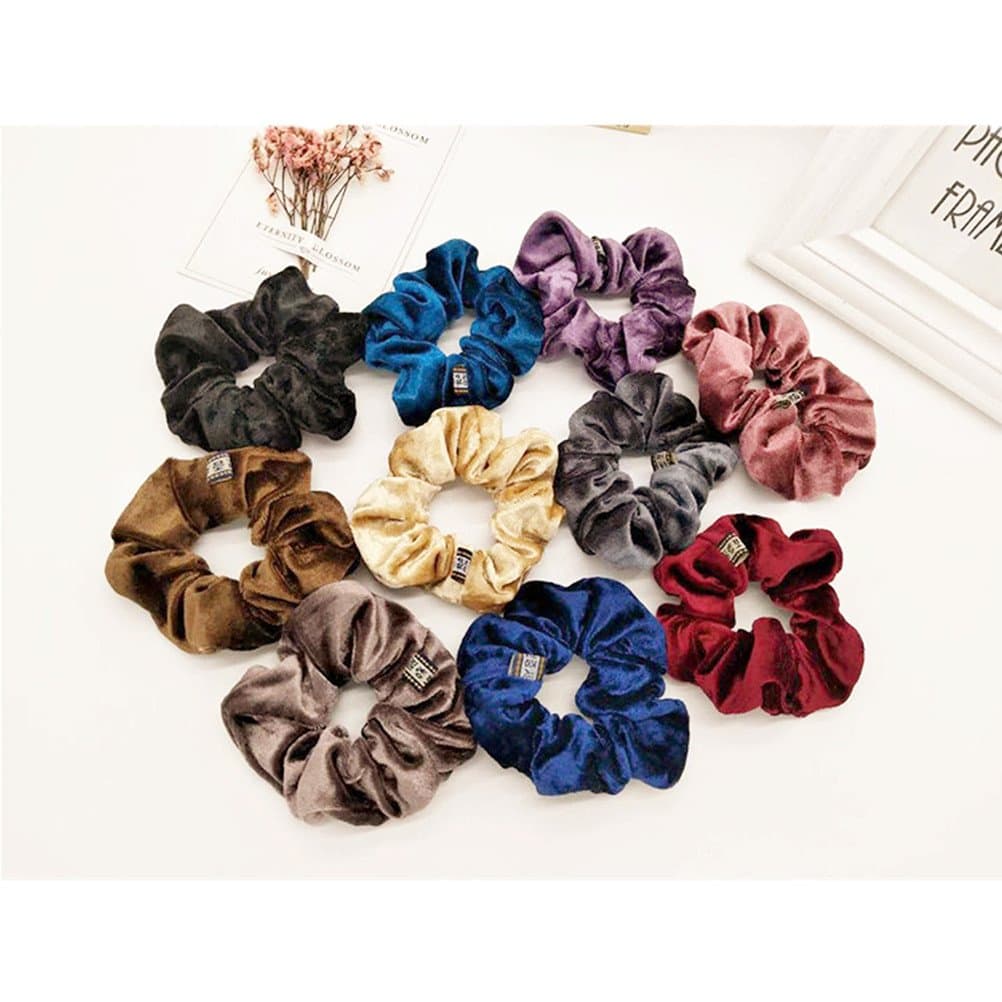 Welecom Pack of 10 Hair Elastics Velvet Hair Ties Scrunchy Bobbles Soft Elegant Elastic Hair Bands