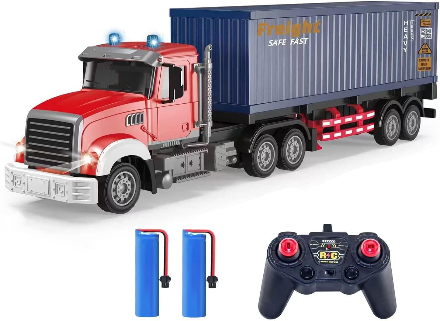 RC Semi Truck with Trailer - 22.5 Inch Semi Truck Toy for Kids, Carrier Van Transport Vehicle with 2 Rechargeable Batteries, 1:24 Container Truck with LED Lights & Music, Great Gift For Boys Girls