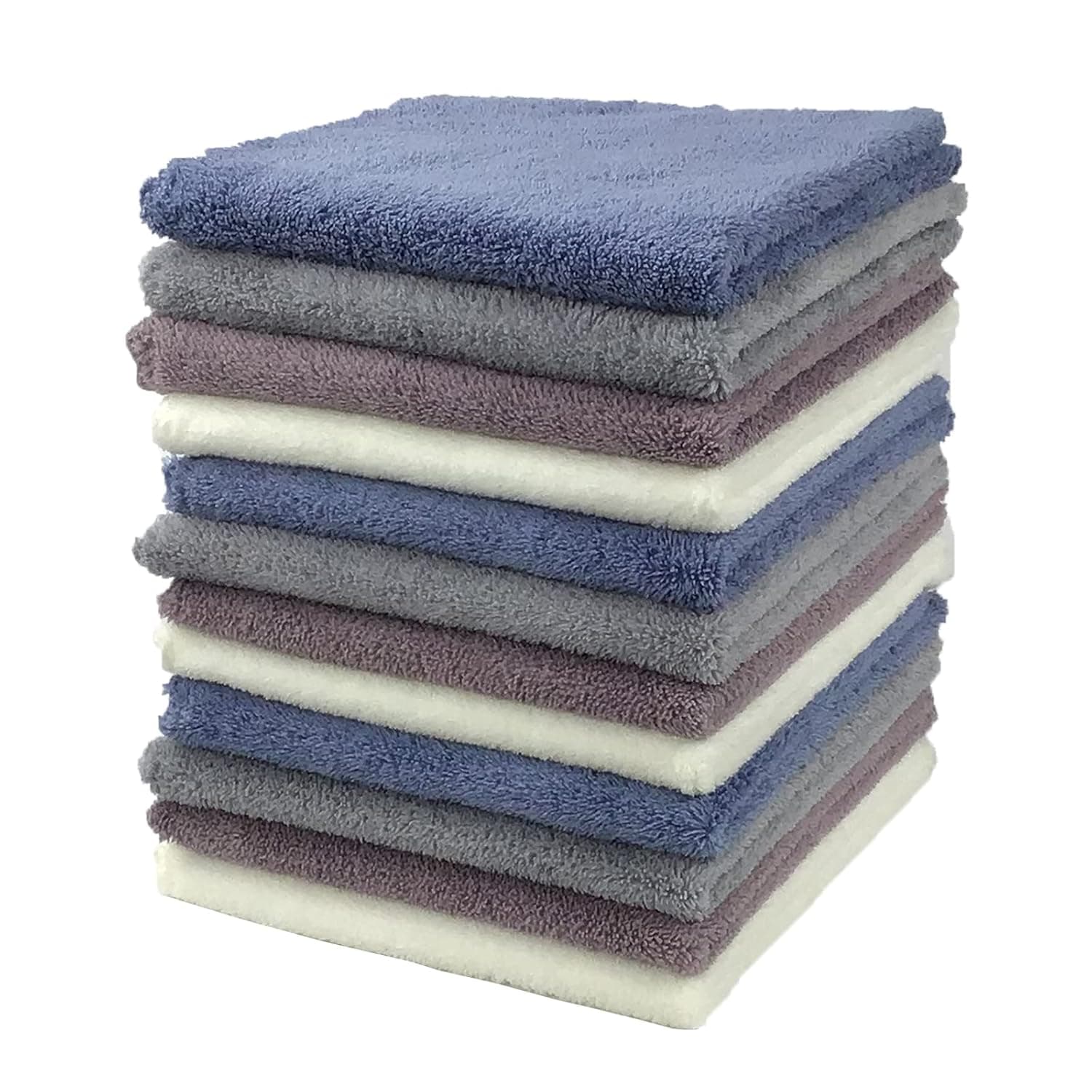 Microfiber Face Makeup Remover Cloth Reusable - Super Soft Washcloths for Face Towels Premium Facial Cleansing Cloths for Sensitive Skin (12X12" 12pack, White,Lightslategrey,Mediumpurple,Steelblue)