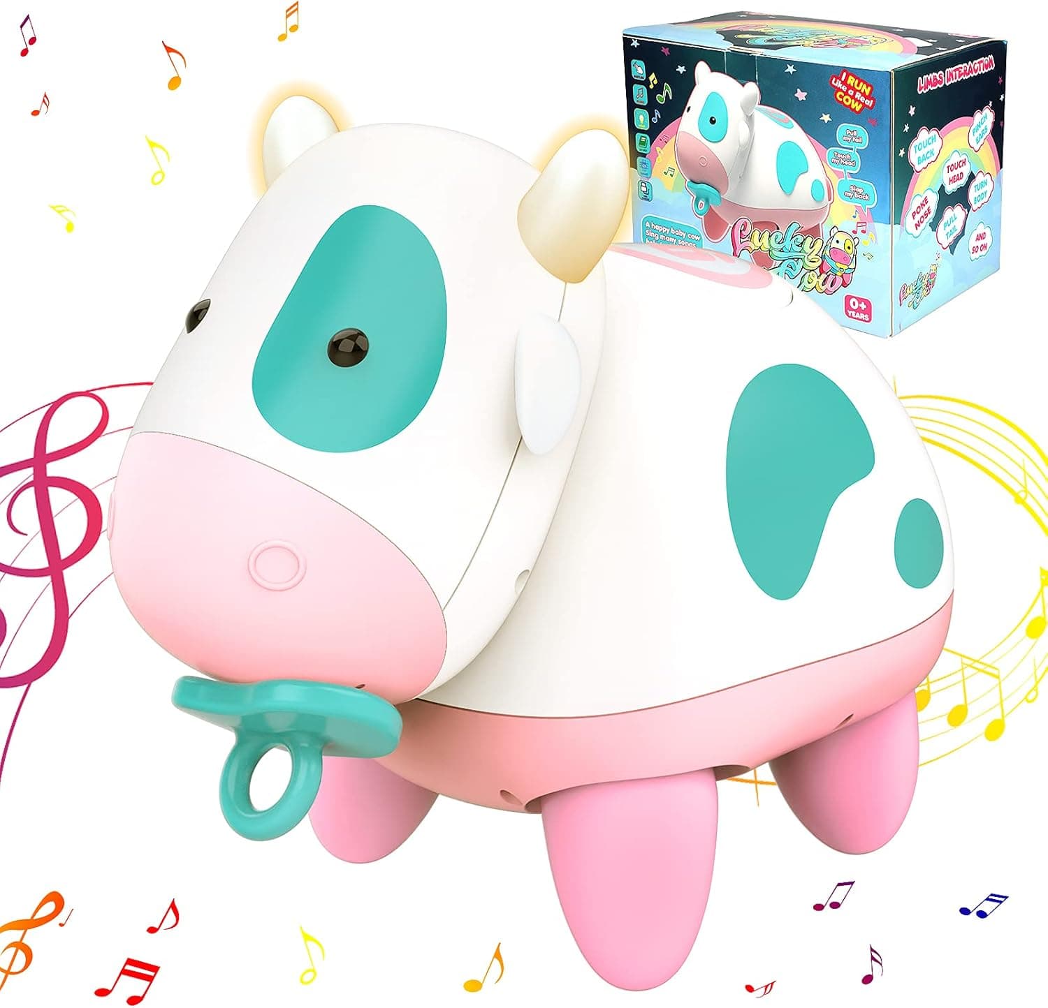 Interactive and Educational Toys for Toddlers, Musical and Talking Baby Toy Gift, Lucky Cow Crawling Robot Infant Toys with Light & Music, Baby Learning Toys 6 to 12 Months