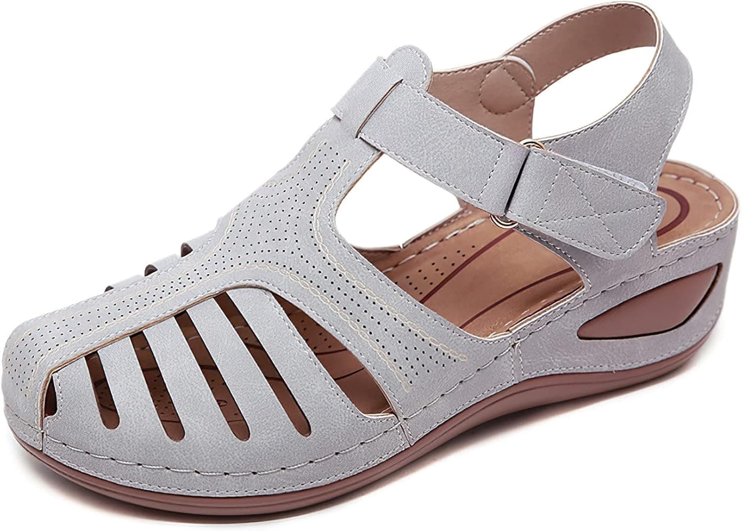 SHIBEVER Closed Toe Sandals for Women Casual Summer Hollow Out Vintage Wedge Sandal Gladiator Outdoor Shoes