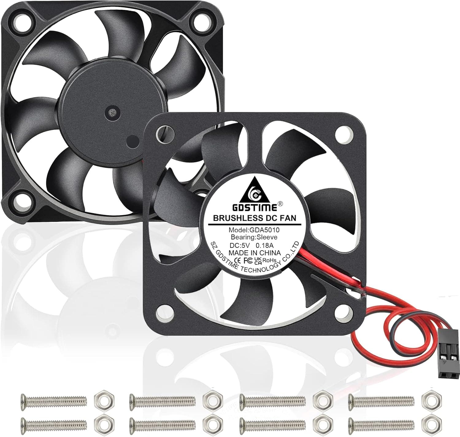 GDSTIME 5Volt 50x10mm 50mm 2 Inch Dupont Connector 2Pin Small Brushless DC Cooling Fan 2Pack