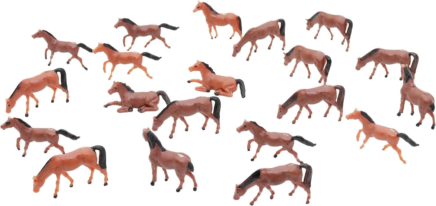 Hiawbon Mini Horse Figurines Simulated Horse HO Scale 1:87 Realistic Plastic Horse Figurines for Miniature Landscape, 20 Pcs