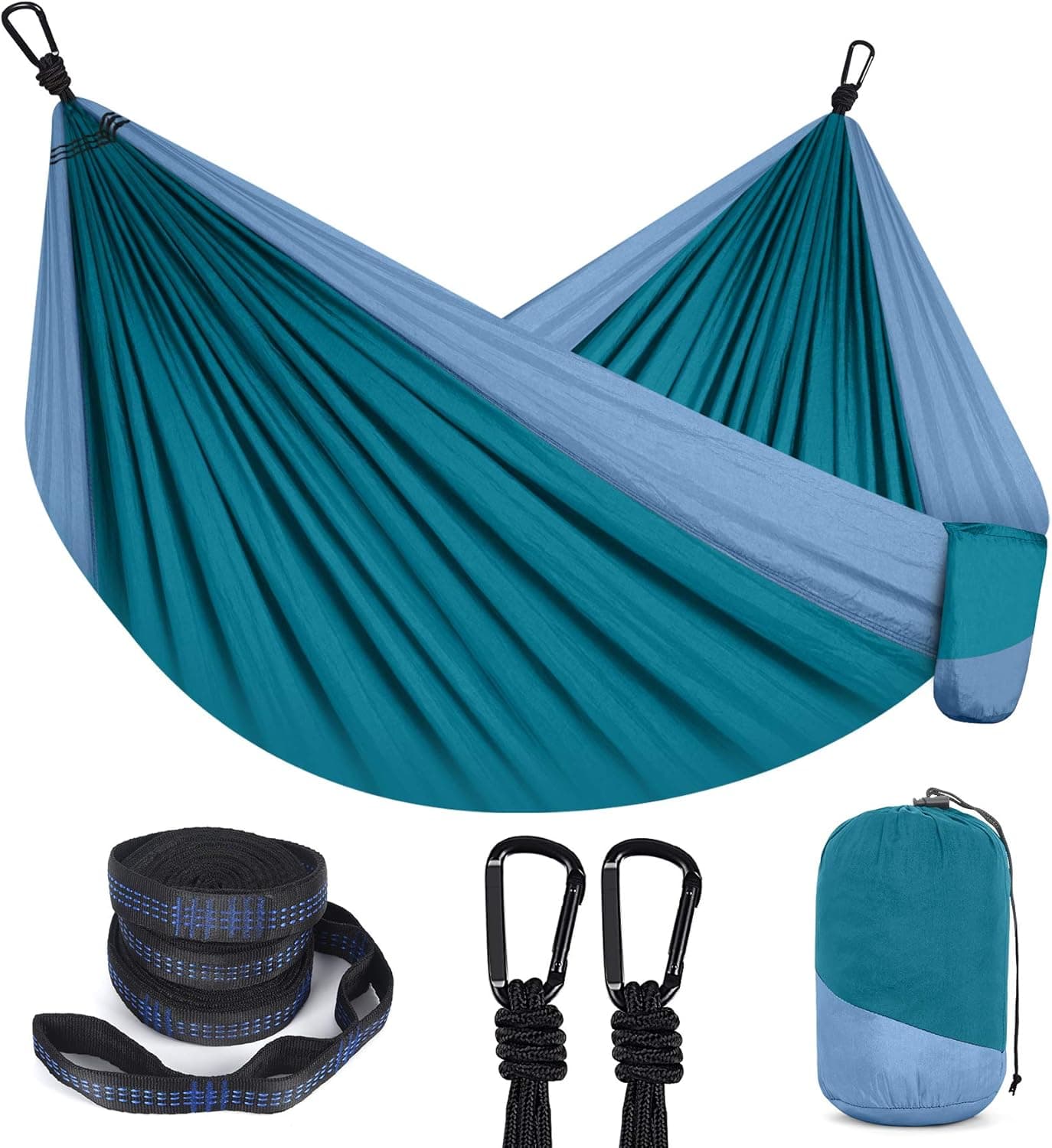 SANSUNTEK Hammock-Camping Hammock for Outdoors,Travel,Backpacking,Camping Gear-Double Hammock with Tree Straps(18+1 Loops)&Carabiners,Nylon Portable Hammock,2 Person Hammock for Tree & Hiking Gear