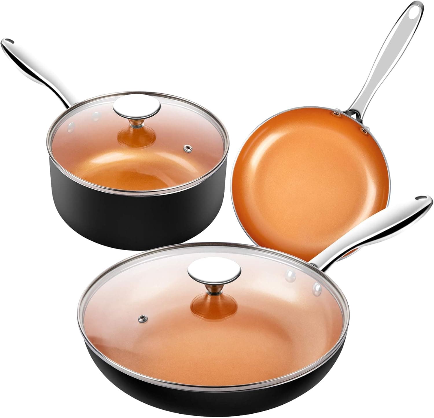MICHELANGELO Copper Cookware Set 5 Piece, Ultra Nonstick Pots and Pans Copper with Ceramic Interior, Copper Nonstick Cookware Set, Ceramic Pot and Pans Set, Copper Pots and Pans, Copper Pots Set -5Pcs