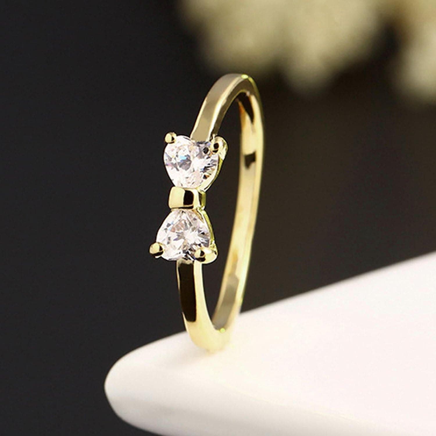 HuaYang 2015 Fashion Jewelry Gold Plated Finger Bow Ring Zircon Crystal Engagement Ring(Ring Size US9)