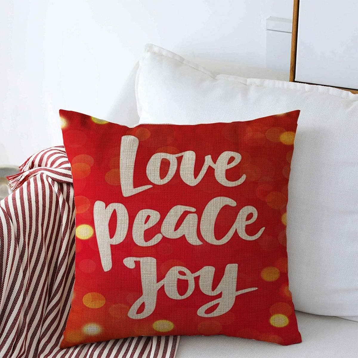 Starolal Pillow Case Red Bokeh Christmas Love Peace Joy Hand Blur Holidays Brush Celebration Effect Festive Flare Design Farmhouse Decorative Throw Pillows Covers 16"x16" for Bed Couch Decorations