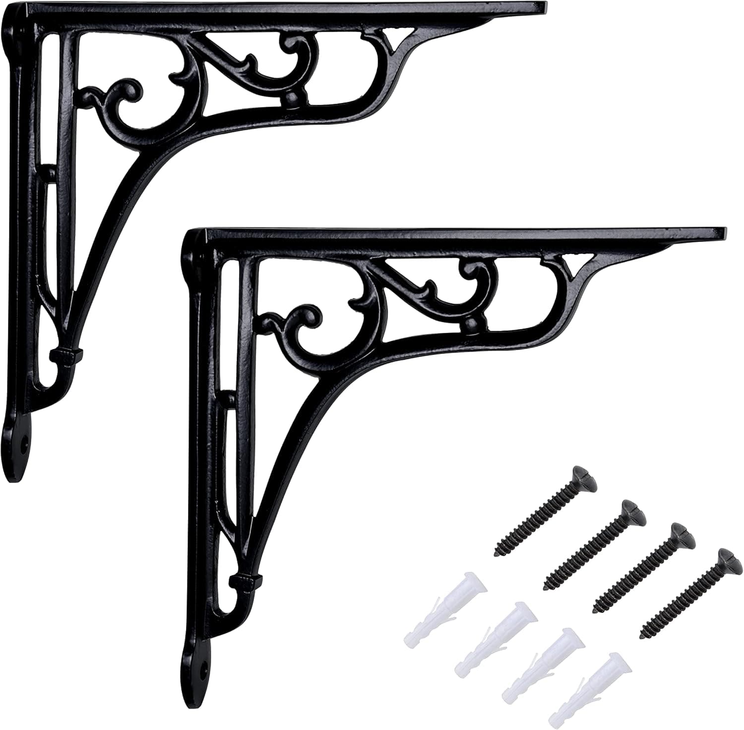 Ziolte Set of 2 Cast Iron Wall Mounting Shelf Brackets 9 inches-Included Iron Screws for Heavy Duty - Multipurpose Floating Shelf- Great for Showcasing Books, Candles, Clocks, and Home Décor