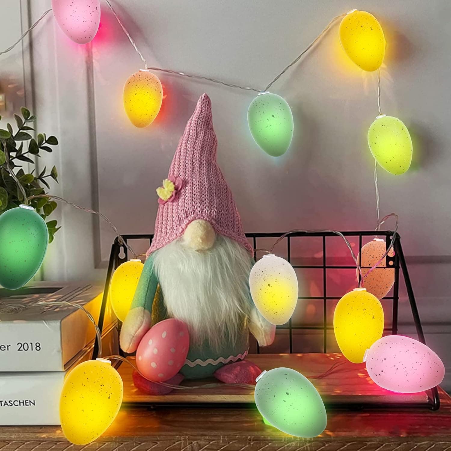 NJN 2Pack 7.5FT 10LED Easter Eggs String Lights Battery Operated Fairy String Lights for Easter Decor Party Home Indoor Outdoor Garden Decorations (Color A)