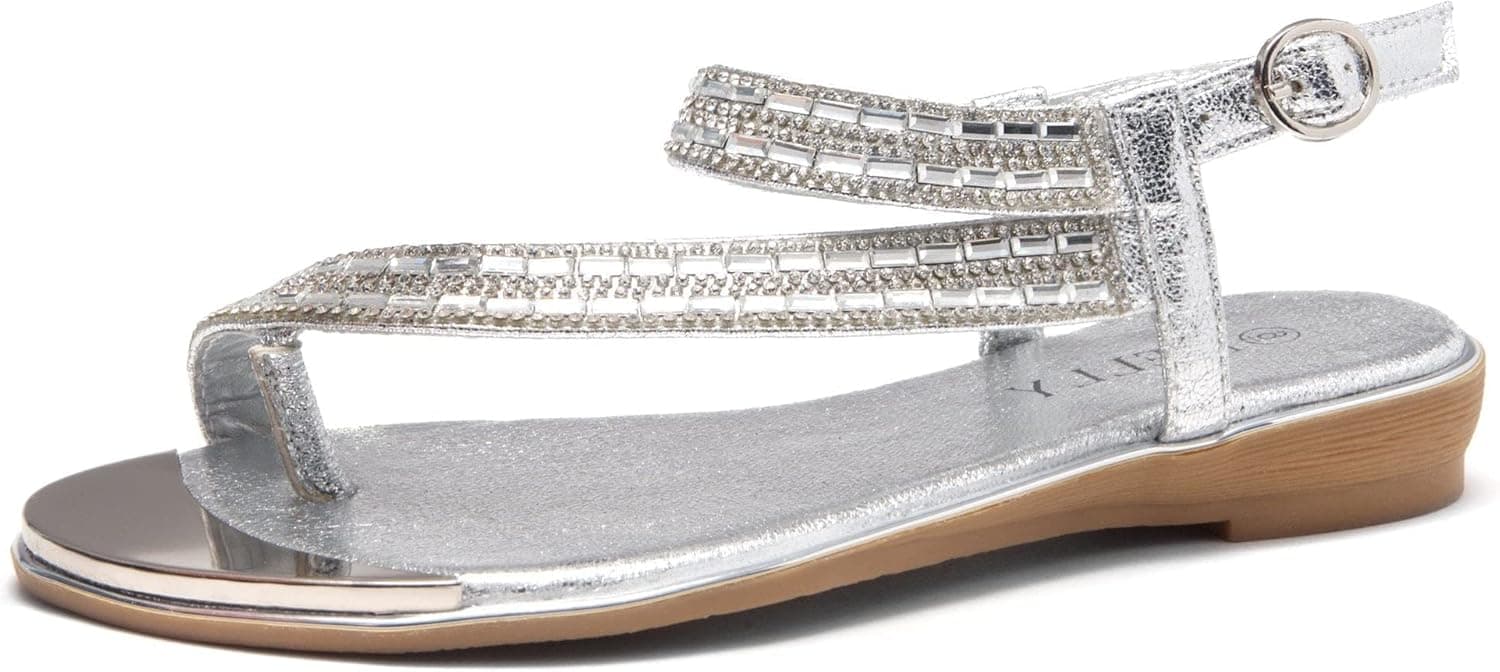 Herstyle Talluto Women's Rhinestone Flip Flops Thong Slides Open Toe Flat Sandals