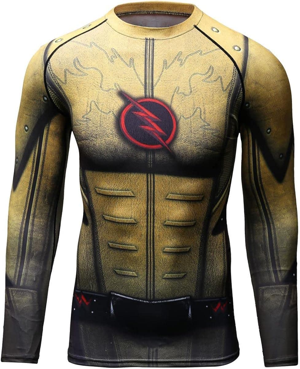 Red Plume Men's Compression Sports Shirt Cool Lightning/Flash Running Long Sleeve Tee/3 Colors