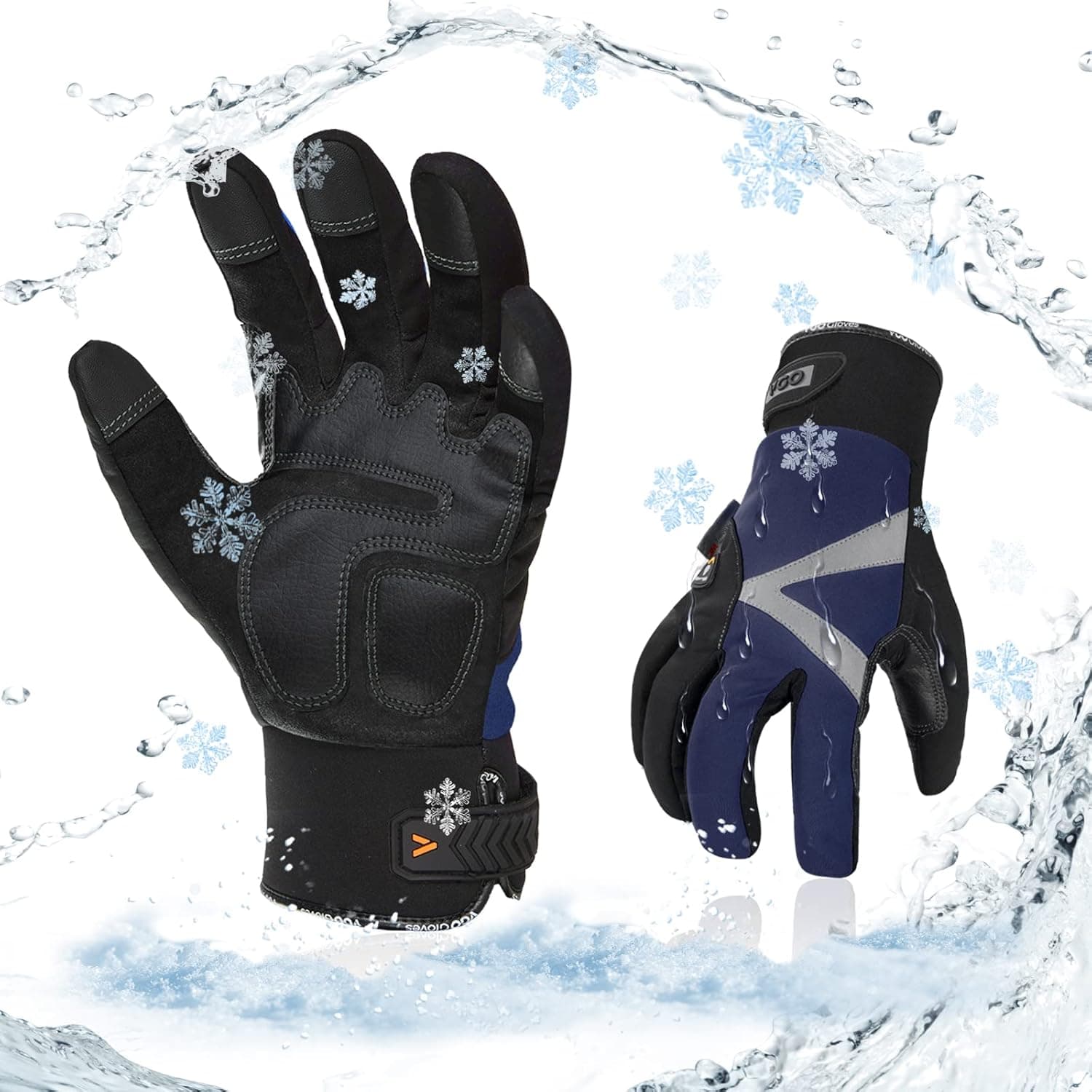 Vgo... 1 pair Winter Gloves Waterproof Men, Warm Work Gloves 3M Thinsulate with Grip Anti-slip, Gloves for Freezer Below Zero, Driver Woodworking Construction in Cold Weather(XL,Blue)
