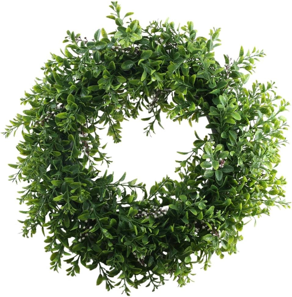 NAHUAA 15 inches Artificial Eucalyptus Wreath for Front Door Green Leaves Wreath for Christmas Door Decorations Wall Window Party Porch Farmhouse Home Decor