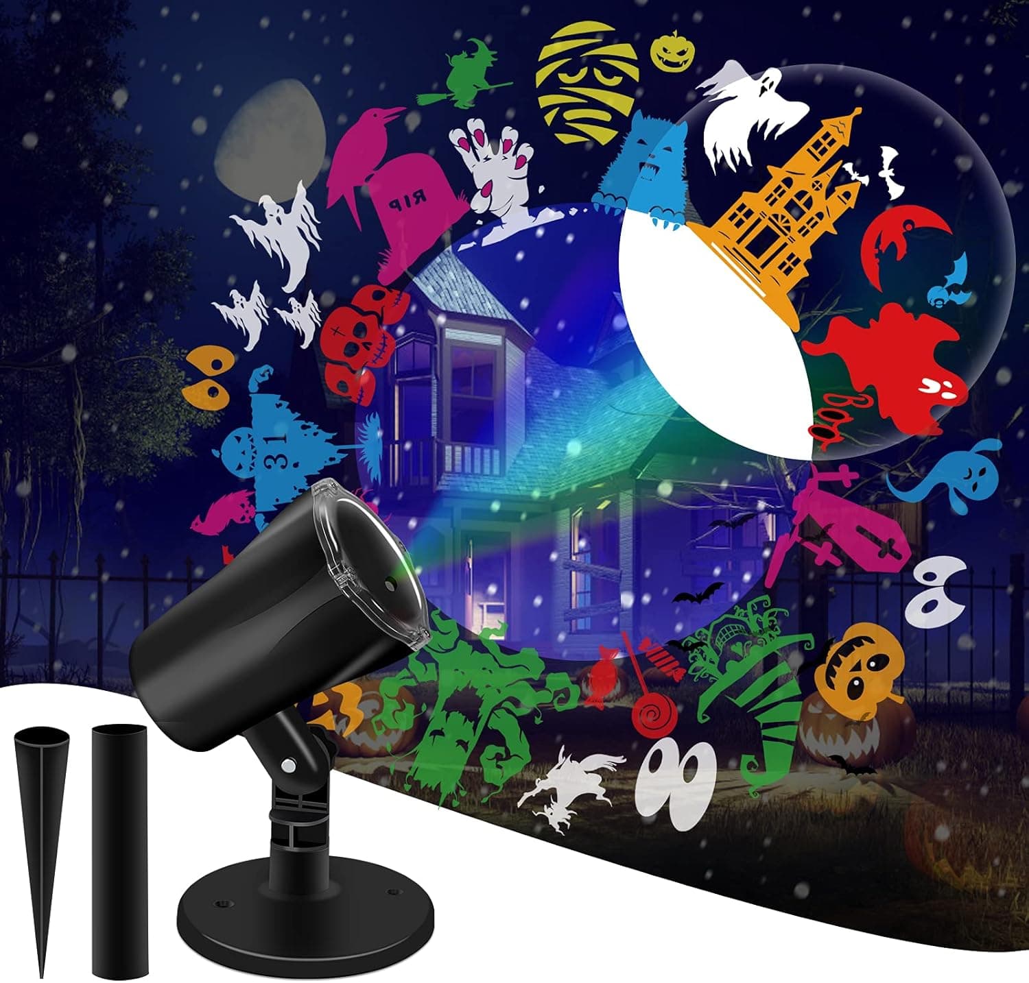 Halloween Projector Lights Outdoor, 3D LED Outdoor Projector Waterproof Light with Rotating Snowflake for Holiday Party Festival 2