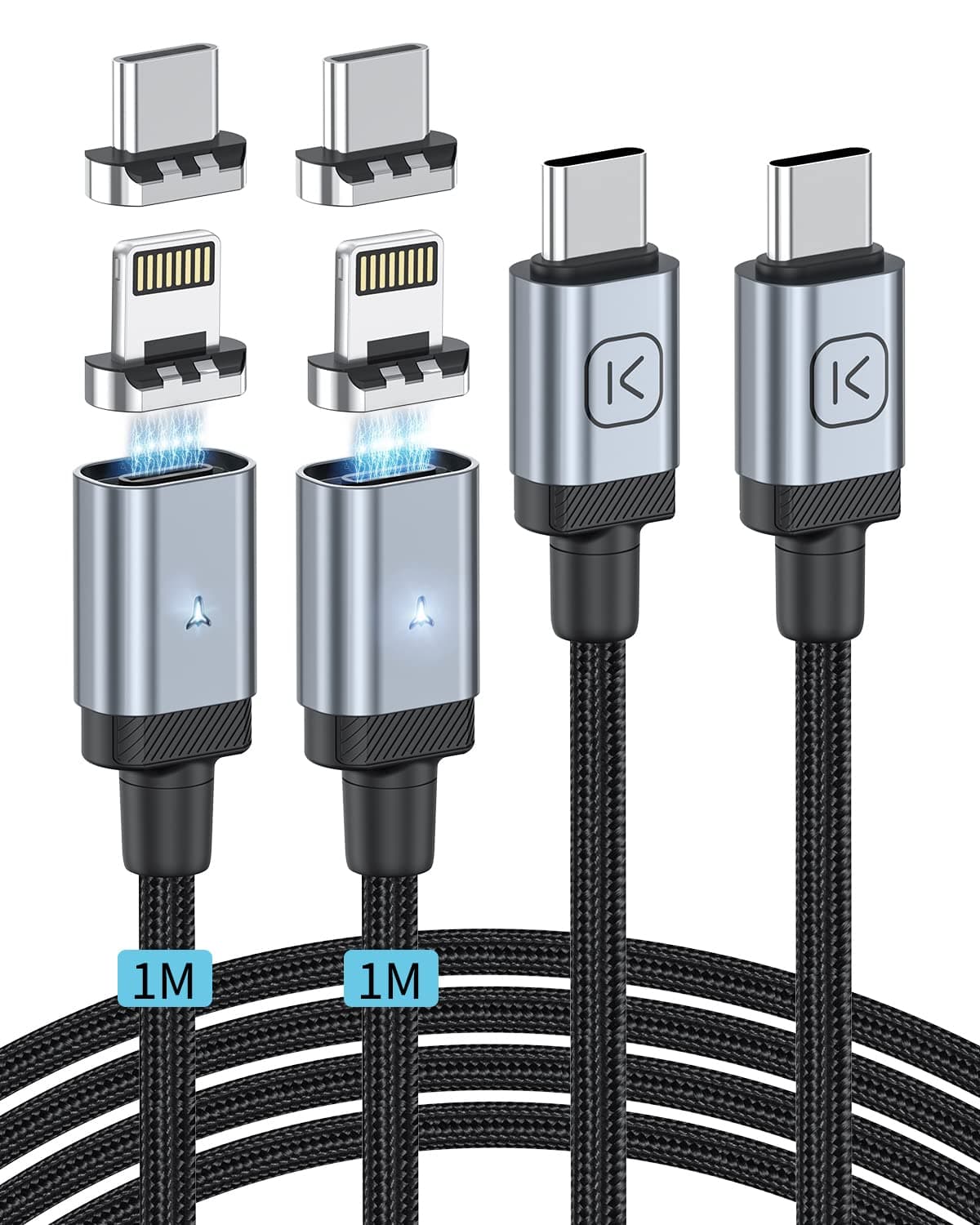 Kuulaa 65W Magnetic Charging Cable 2 Pack Magnetic Fast Charging Cable Magnetic Type C Cable Data Transfer Nylon Braided Magnet Phone Charger Cord for iPhone14/13/Samsung/Pixel/MacBook/ipad Air