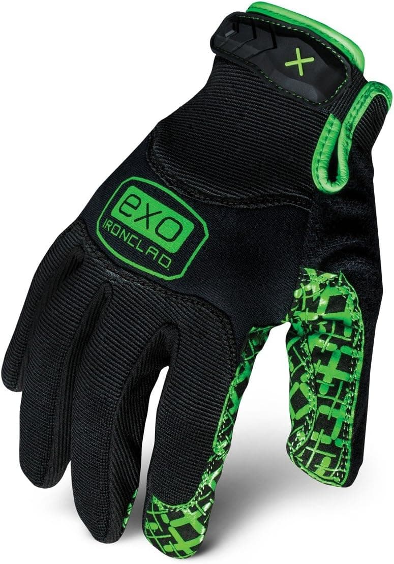 Ironclad mens Work Gloves EXO GRIP BLACK , Black & Green, Small Pack of 1 US