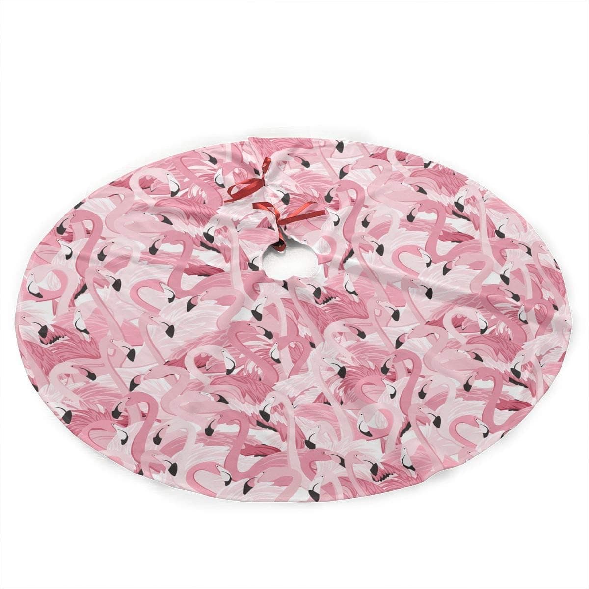 SDSQ HOME Pink Flamingo Traditional Christmas Tree Skirt 35.5 Inch - Holiday Party Decoration