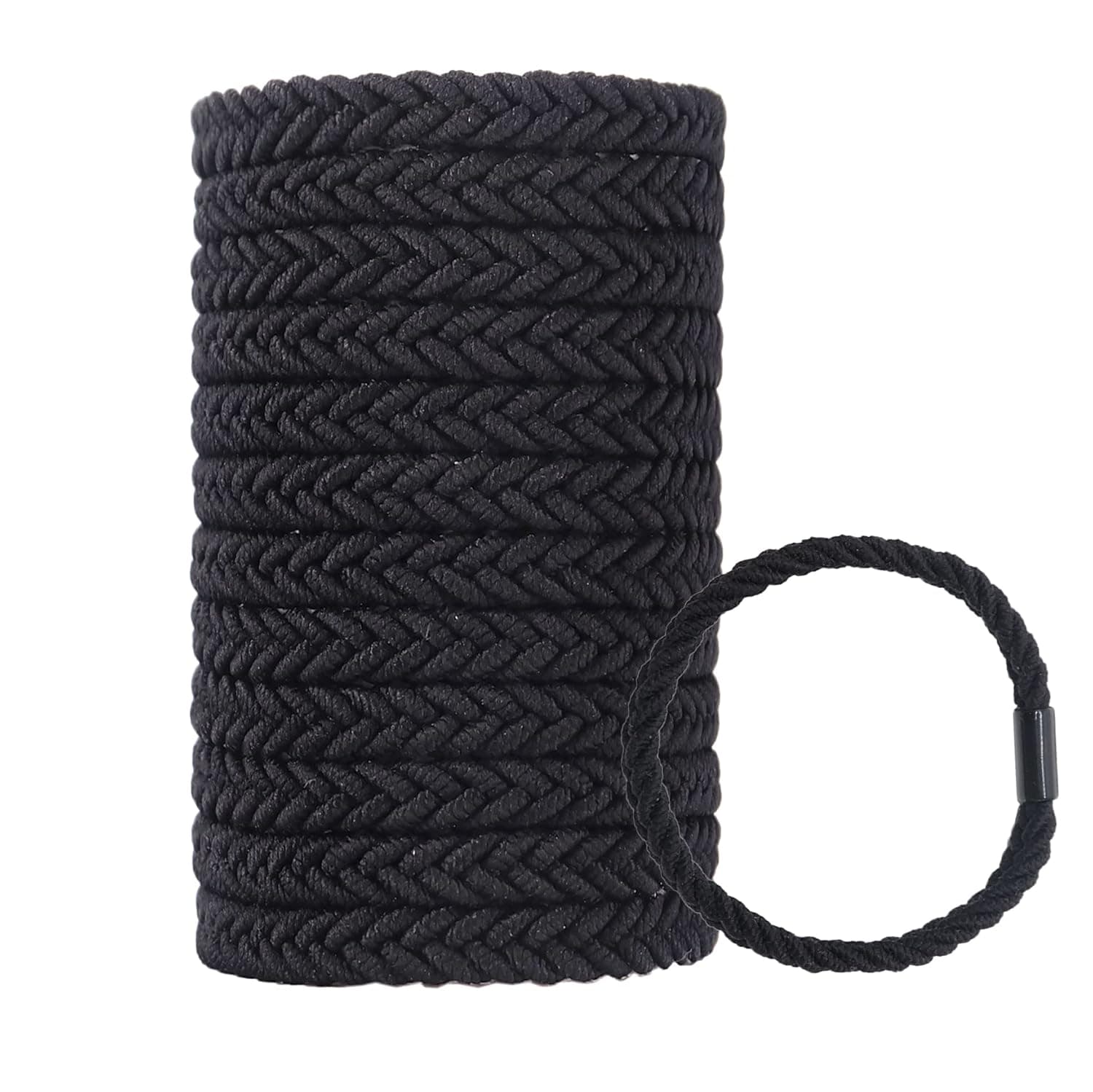 Large Braided Man Bun Hair Ties for Men,Thick Black Pony tails for Women,Guys, Bracelet Hair tie,For Thick and Thin Hair,12 Packs,Durable,No Crease,No damage (Black)