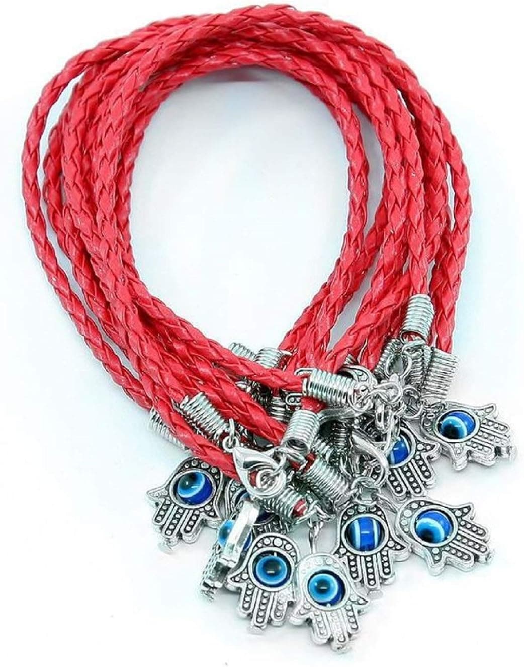 10PCS "Lucky"HAMSA Red String Kabbalah Bracelets with Braided String&Rotating"Evil Eye"Hamsa Hand