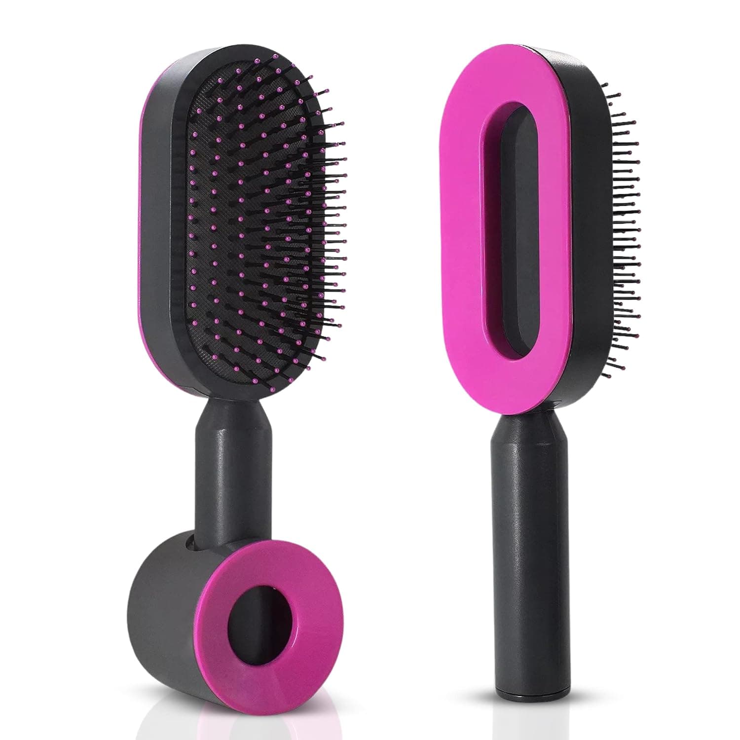 Self Cleaning Hair Brush - New 3D Air Cushion Massager Brushes Airbag Massage Comb Brush Detangler | Detangling Anti Static Hairbrush Cleaner for Men and Women (Pink and black)