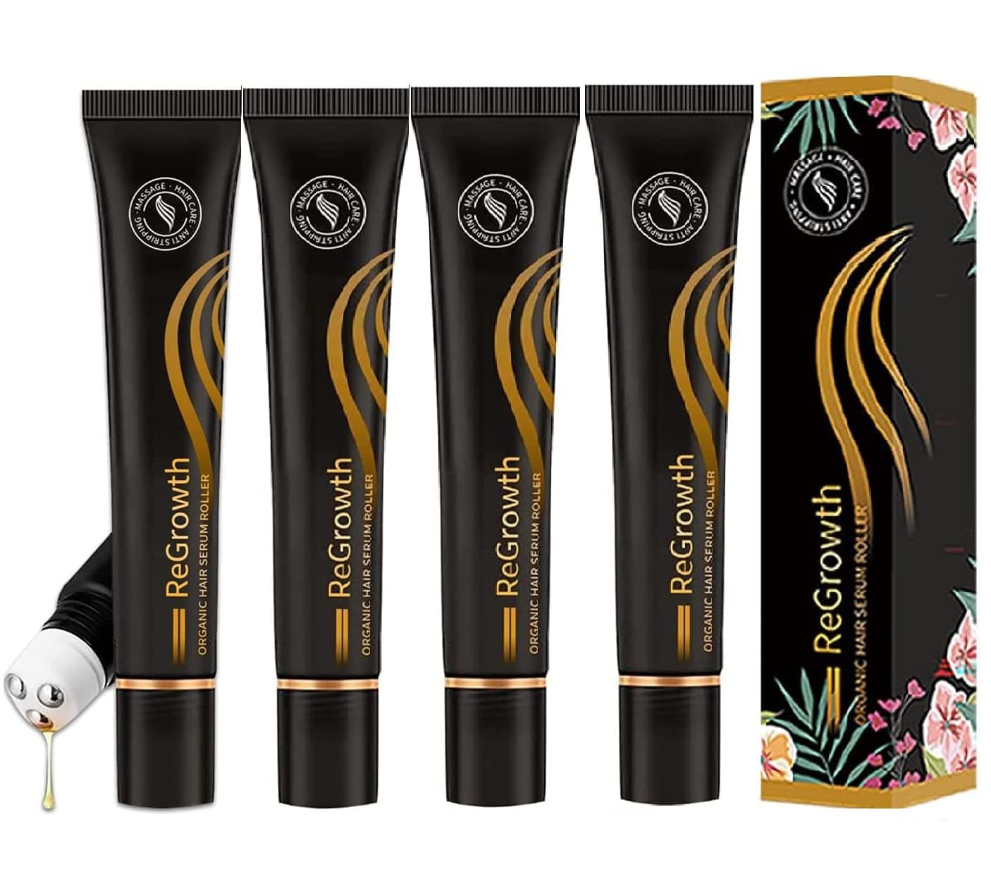 5Pcs Regrowth organic Hair Serum Roller , Triple Roll-On Massager Hair Growth Essence ，Hair Care Anti Stripping Liquid, For Men and Women hair growth