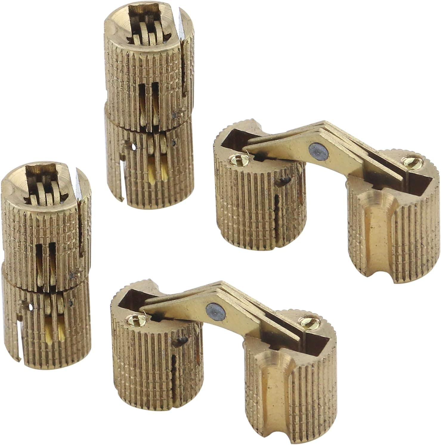 Antrader 4-Pack 10mm Brass Barrel Hinges Cylindrical Hidden Cabinet Concealed Invisible Furniture Hinges Mount 180 Degree Opening Angle