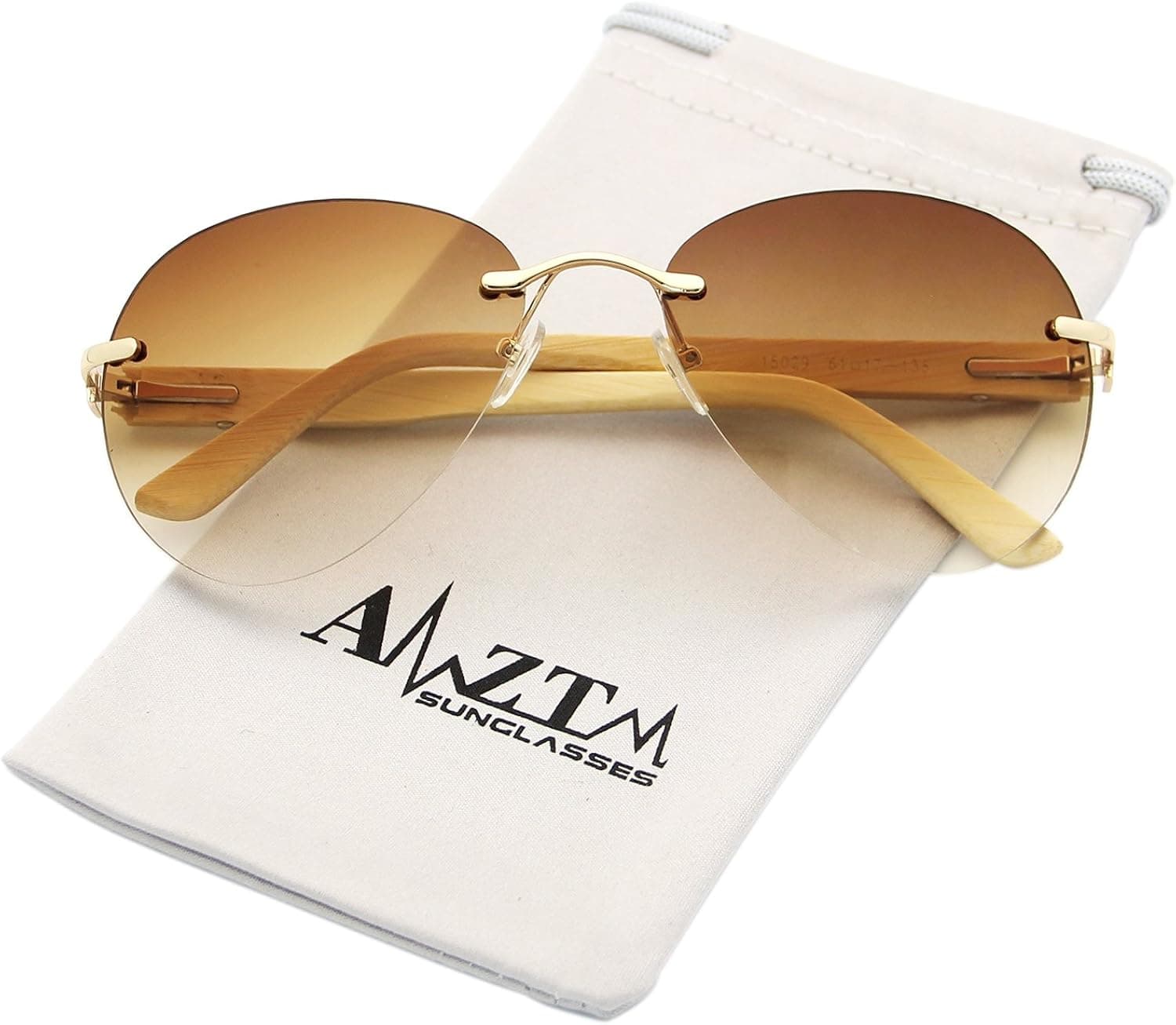 AMZTM Classic Modern Eyewear Frames Bamboo Wooden Fashion Rimless Driving Glasses Aviator Sunglasses For Women and Men 100% UV400 Protection (Dark Brown, 55)