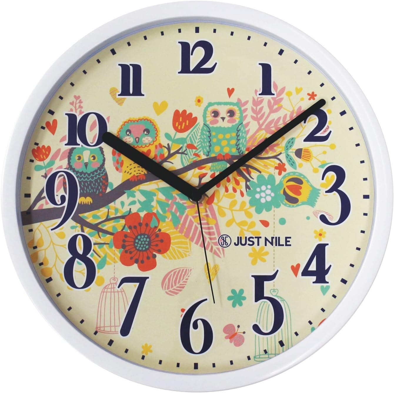 JustNile 13" Creative Round Silent Wall Clock - Beautiful Owl