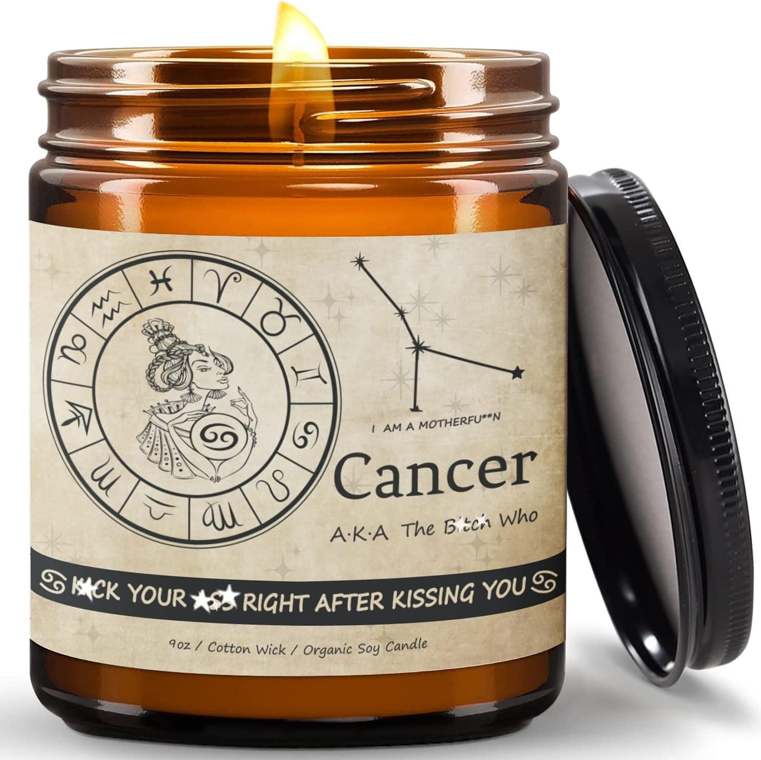 Random Zodiac Candles Candle Gifts for Women, Astrology Birthday Gifts for Sister, Best Friends, Daughter, Stress Relief Gifts for Women, Zodiac Signs Horoscope Cancer Lemon Scented Candle,9 OZ