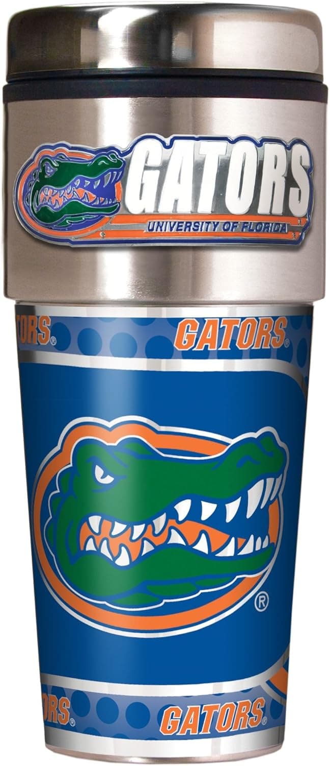 Great American Products NCAA Metallic Travel Tumbler, Stainless Steel and Black Vinyl, 16-Ounce